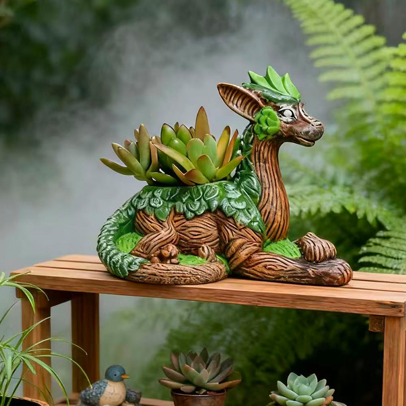 Echeveria Succulent - Kreativer Drachenbaum-Blumentopf, Sukkulenten-Pflanzgefäß, Gartenfigur aus Kunstharz,